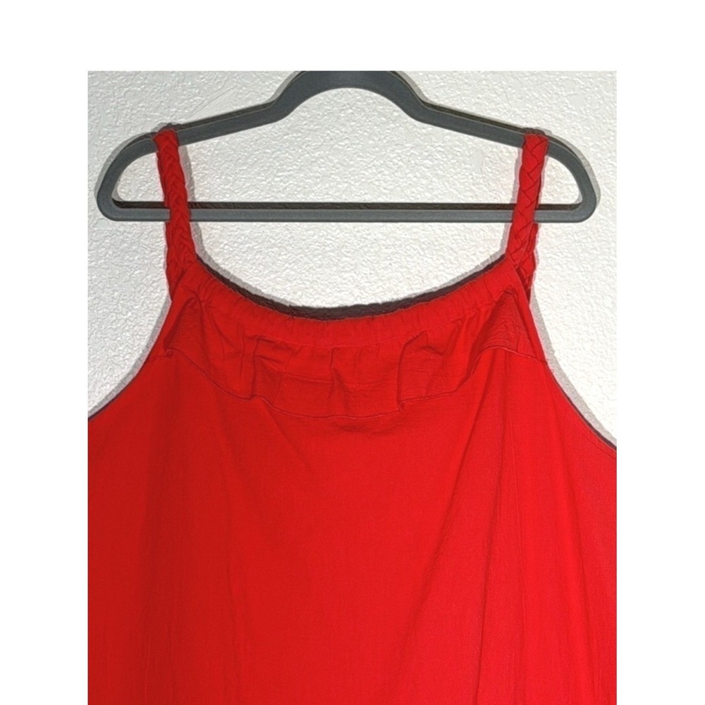 CASUAL LIVING Plus Size 3X Red Braided Strap Ruffle Midi Dress 100% Cotton - Picture 4 of 8